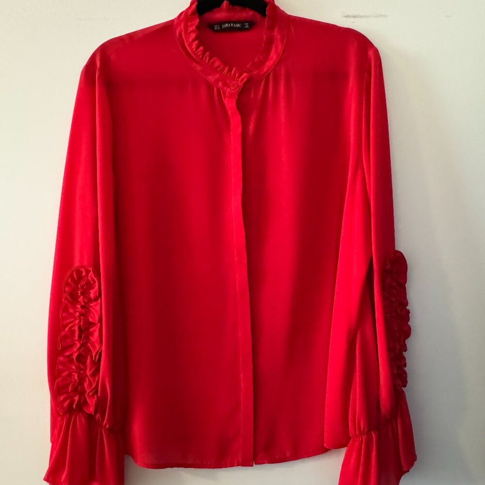 Zara Red Ruffle Blouse